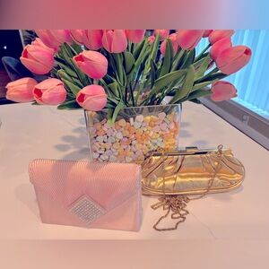 Lot of 2 evening purses. One pink and one gold.